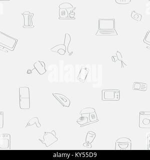 seamless pattern of the sketches home appliances Stock Vector