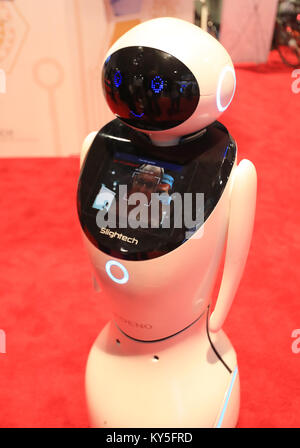 Las Vegas, USA. 12th Jan, 2018. Slightech's Mynt Sdeno Robot is shown at Consumer Electronics Show (CES) in Las Vegas, the United States, Jan. 12, 2018. Electronics Show (CES) closed on Jan. 12. Credit: Li Ying/Xinhua/Alamy Live News Stock Photo