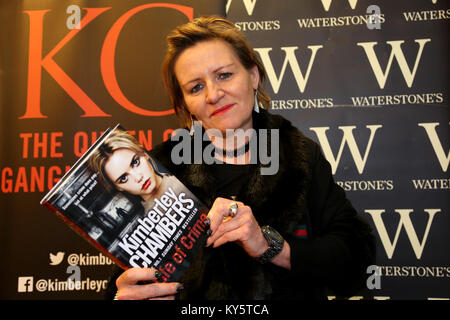 Romford Essex, UK. 13th Jan, 2018. Crime author Kimberley Chambers signs copies of the 13th and latest book Life of Crime at waterstones bookshop Romford Essex photo Credit: SANDRA ROWSE/Alamy Live News Stock Photo
