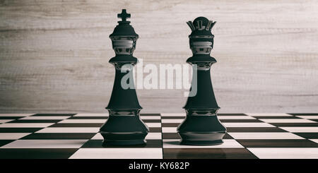 Chess King And Queen On Chessboard. 3D Illustration. Stock Photo, Picture  and Royalty Free Image. Image 207327878.