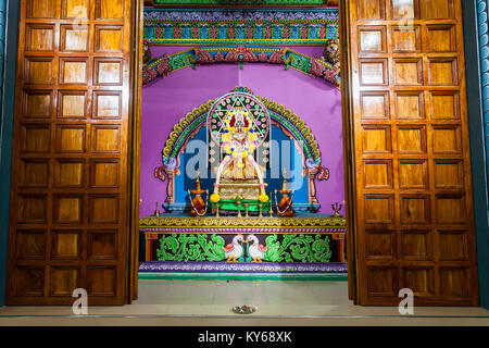 TRINCOMALEE, SRI LANKA - FEBRUARY 15, 2017: Pathirakali Amman Temple or Pathrakali Ambal Kovil interior. It's a Hindu temple dedicated to goddess Bhad Stock Photo