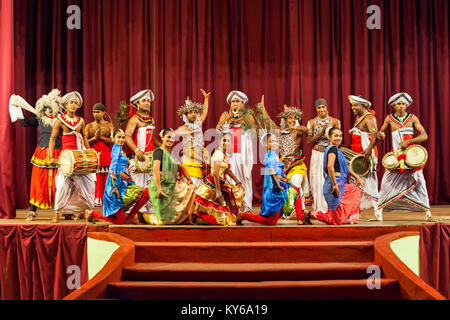 KANDY, SRI LANKA - FEBRUARY 19, 2017: Unidentified artists posing at the Cultural Kandyan Dance Show in Kandy, Sri Lanka Stock Photo