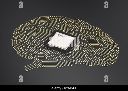 3d rendering ai brain with cpu on mainboard Stock Photo - Alamy