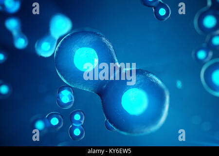 Human or animal cells on blue background. Concept Early stage embryo Medicine scientific concept, Stem cell research and treatment. 3D illustration Stock Photo