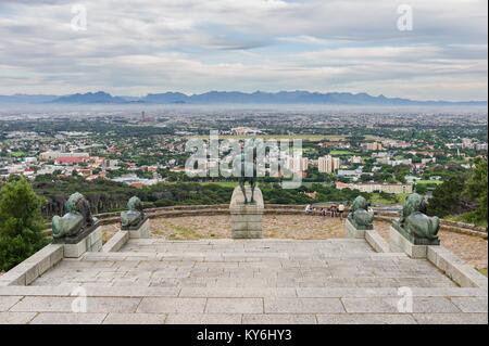 Rhodes Memorial is a famous but controversial landmark in Table Mountain National Park dedicated to Cecil Rhodes. Statues of Rhodes have been defaced. Stock Photo