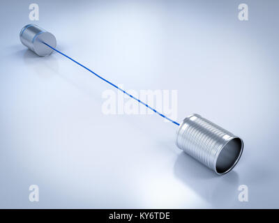 3d rendering tin can phone with blue string Stock Photo