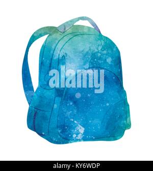 Watercolor Backpack on white Stock Vector