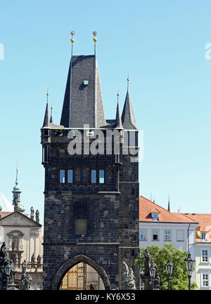 Prague, Czech Republic - August 25, 2016: Ancient Statue on the Charles Bridge Stock Photo