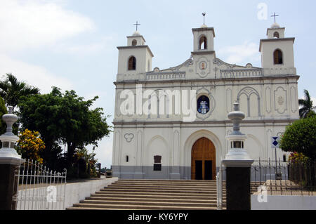 Facade of white church in Ahuachapan in Salvador Stock Photo
