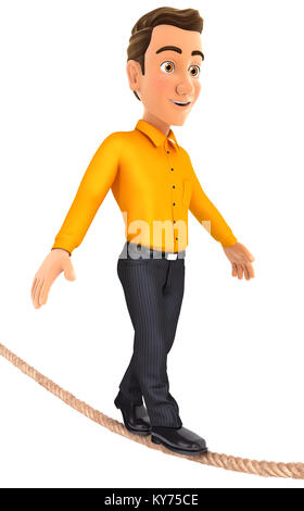 3d man walking on a rope, illustration with isolated white background Stock Photo