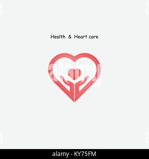Human hand with Heart icons vector logo design template.Love sign.Health and Heart Care icon.Healthcare & medical concept.Vector illustration Stock Vector