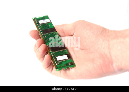 CPU ram Random Access Memory DDR2 for personal computer in hand isolated Stock Photo