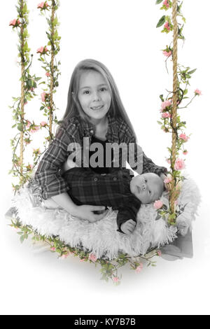 little brother big sister together, loving family Stock Photo