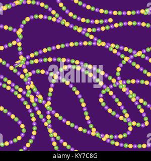 Mardi Gras beads seamless pattern. Fat Tuesday endless background, a repeating texture. Vector illustration. Stock Vector