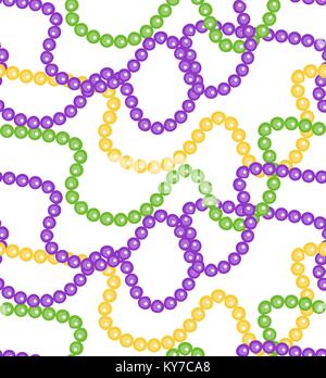 Mardi Gras beads seamless pattern. Fat Tuesday endless background, a repeating texture. Vector illustration. Stock Vector