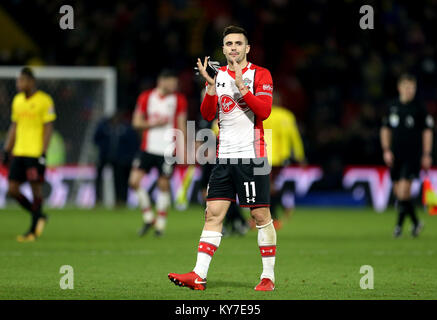 Southampton's Dusan Tadic acknowledges the fans after the final whistle during the Premier League match at Vicarage Road, Watford