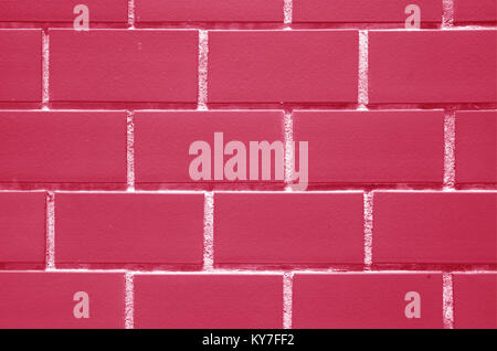 Bricks Wall in Fuchsia Pink and White Color, Front View for Background, Banner, Texture Stock Photo