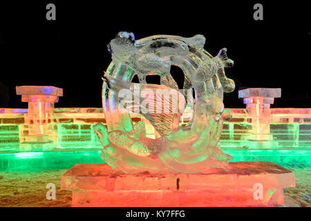 Harbin Ice Festival 2018 Colors night illuminations and fun Stock Photo