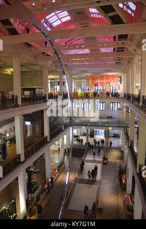 View from the top floor of The Science Museum, London, UK, looking into the atrium Stock Photo