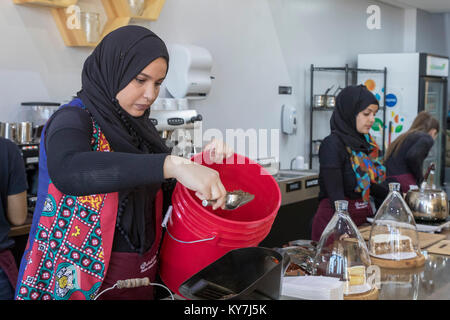 Dearborn, Michigan - A coffee shop called Qahwah House, which imports and serves coffee exclusively from Yemen. Coffee is said to have originated in Y Stock Photo