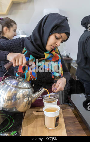 Dearborn, Michigan - A coffee shop called Qahwah House, which imports and serves coffee exclusively from Yemen. Coffee is said to have originated in Y Stock Photo