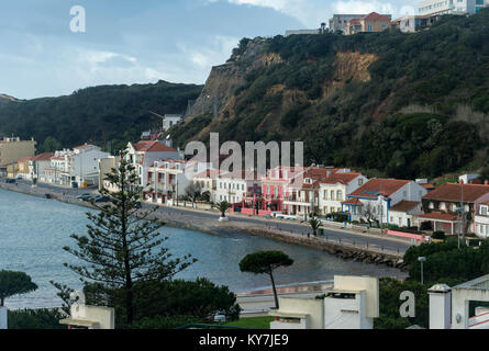 Harbour with beautiful waterside homes in Sao Martinho do Porto, Portugal. Stock Photo