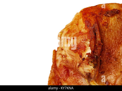 close-up of fatty fried chicken piece on white background Stock Photo