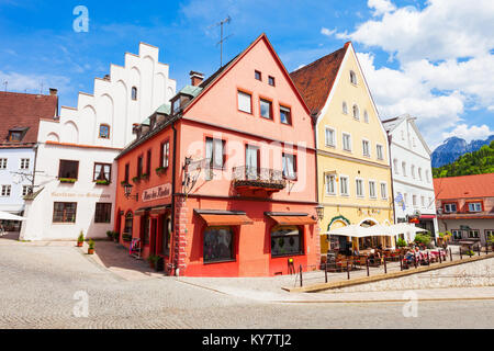 FUSSEN, GERMANY - MAY 23, 2017: Beauty colorful houses in the Fussen old town city centre. Fussen is a small town in Bavaria, Germany. Stock Photo