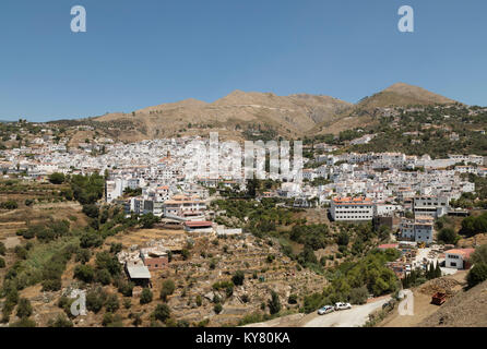 An image of the Spanish town of Competa, the town is situated at 638 metres above sea level in the foothills of La Maroma (the highest peak of the Sie Stock Photo