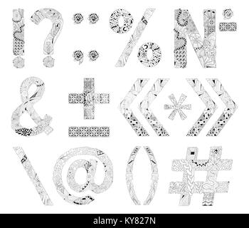 Unusual alphabet doodle style punctuation marks on a white background Stock Vector