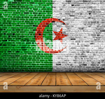 Algeria flag painted on brick wall with wooden floor Stock Photo