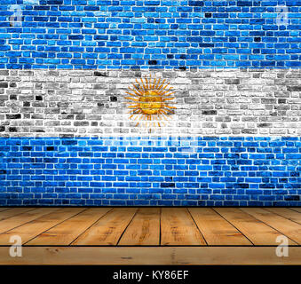 Argentina flag painted on brick wall with wooden floor Stock Photo