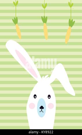 Easter bunny under hanging carrots Stock Vector