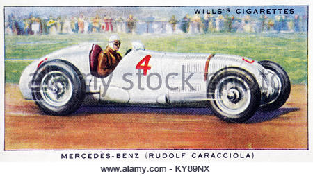 Rudolf Caracciola a European Champion German racing driver from the 1930s illustrated driving Mercedez-Benz Stock Photo