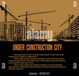 Under construction city concept with buildings and cranes, vector illustration Stock Vector