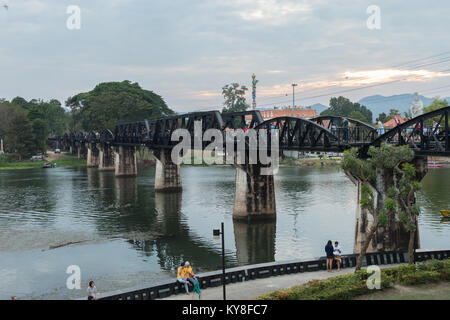 Bridge over the River Kwai, a famous landmark on the notorious Thailand-Burma death railway, where thousands of Allied POWs died during World War 2. Stock Photo