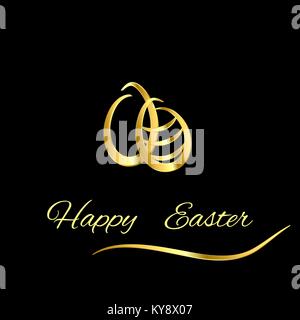 Golden Easter eggs on the black background Stock Vector