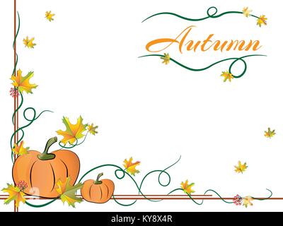 Autumn Frame with pumpkin and leaves Stock Vector