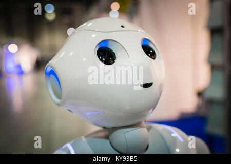 Lucerne, Switzerland - 2 Dec 2017: Humanoid robot "Pepper", demonstrated at the Swiss Handicap fair in Lucerne, Switzerland. Stock Photo