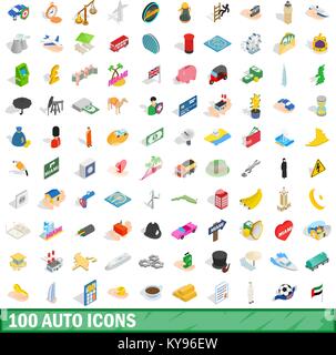 100 auto icons set in isometric 3d style for any design vector illustration Stock Vector