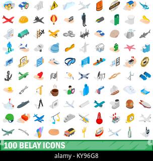 100 belay icons set in isometric 3d style for any design vector illustration Stock Vector