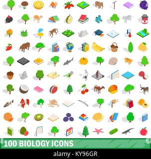 100 biology icons set in isometric 3d style for any design vector illustration Stock Vector