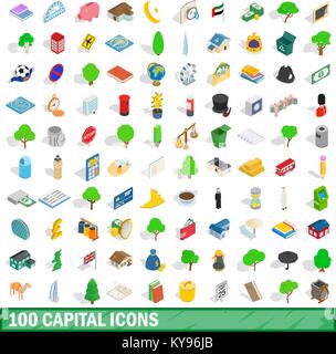100 capital icons set in isometric 3d style for any design vector illustration Stock Vector