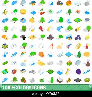 100 ecology icons set in isometric 3d style for any design vector illustration Stock Vector