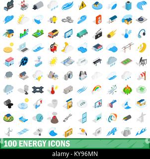 100 energy icons set in isometric 3d style for any design vector illustration Stock Vector