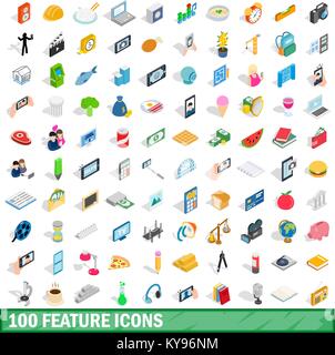 100 feature icons set in isometric 3d style for any design vector illustration Stock Vector