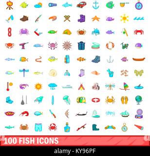 100 fish icons set in cartoon style for any design vector illustration Stock Vector