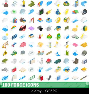 100 force icons set in isometric 3d style for any design vector illustration Stock Vector
