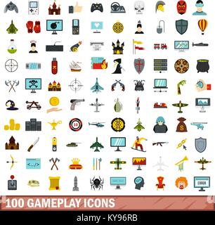 100 gameplay icons set in flat style for any design vector illustration Stock Vector
