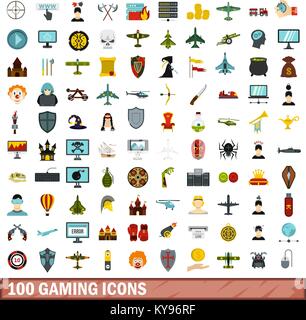100 gaming icons set in flat style for any design vector illustration Stock Vector